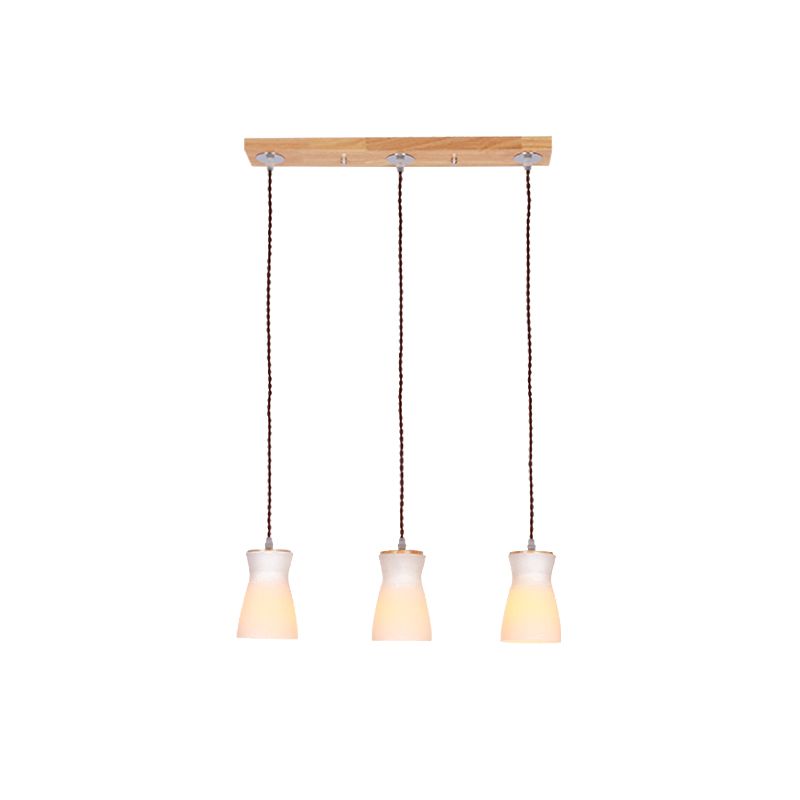 Milk Can Multi Ceiling Light Modernism White Glass 3 Lights Dining Room Hanging Lamp Kit in Wood
