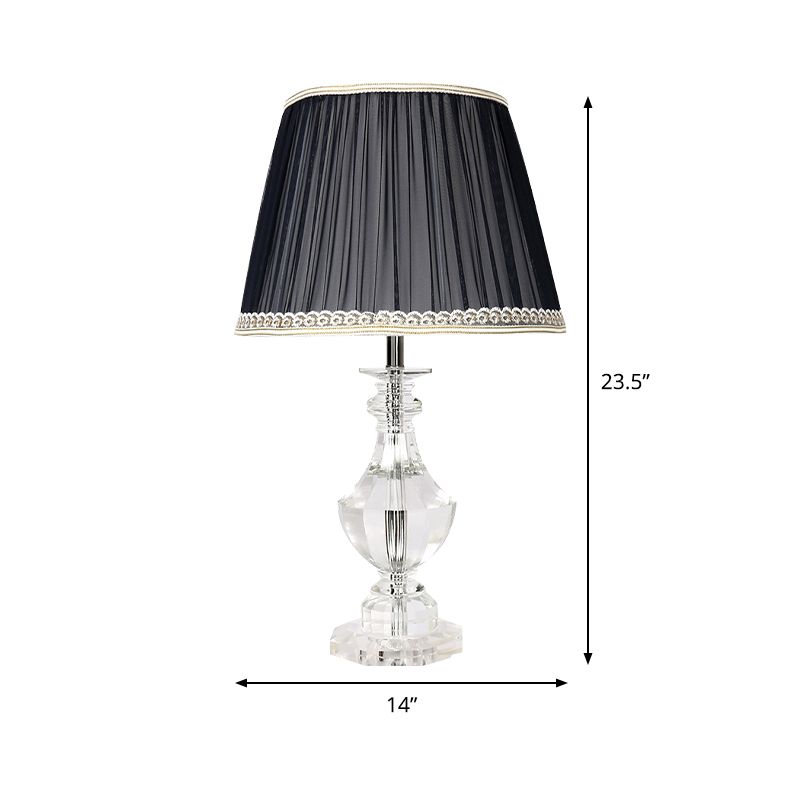 1 Glühbirnenschlafzimmer Kristall Nachttisch Lampe Einfachheit Nachttisch Beleuchtung mit konischem Stoff Schatten