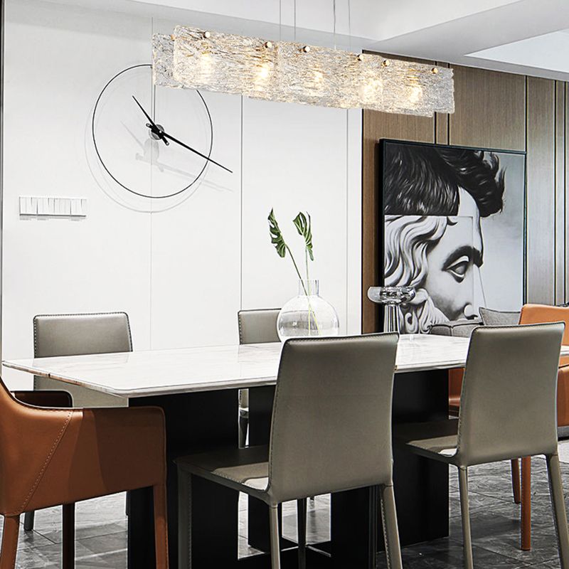 5-Light Island Lighting Ideas Modern Style Rectangular Shape Glass Hanging Light Fixtures