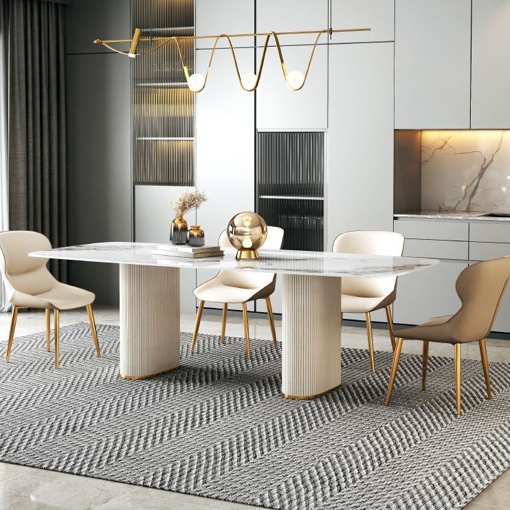 Glam Oval Standard Dining Table White Sintered Stone Dining Table for Kitchen