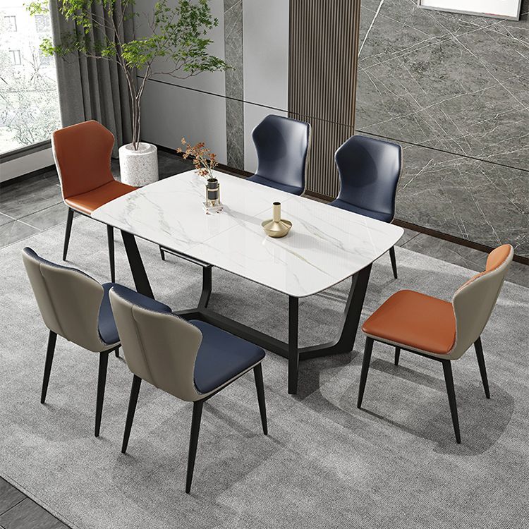 Modern Scalable Dinette Set 1/4/5/7 Pieces Dining Table Set with White Sintered Stone Top