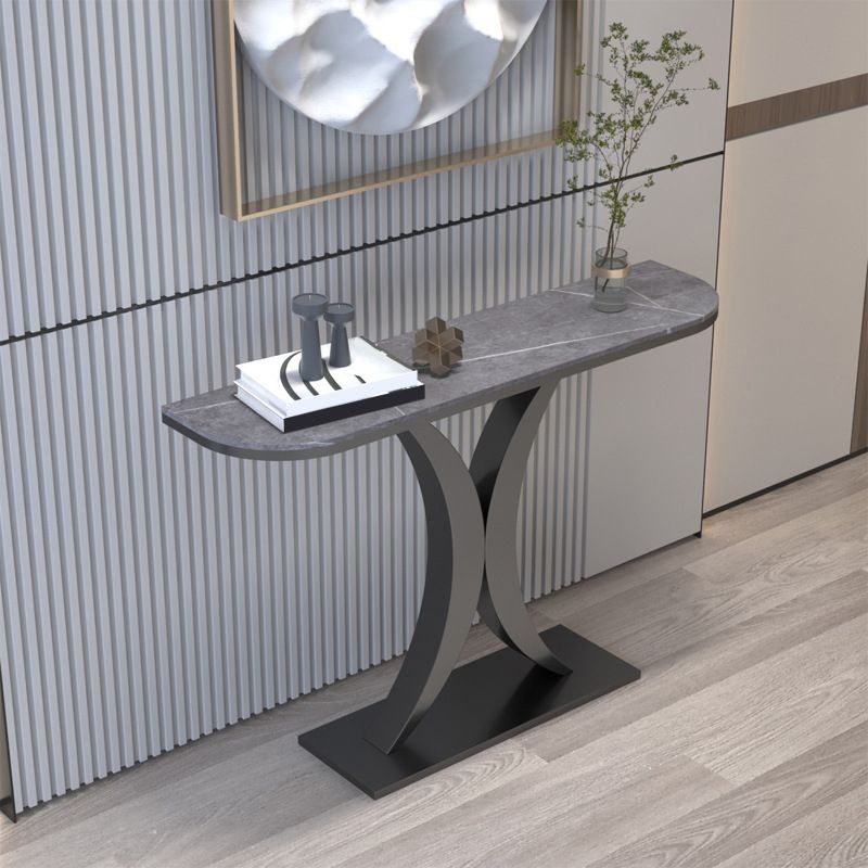 12 inch Wide Glam Accent Table Half Moon Shape Metal Console Table for Hall