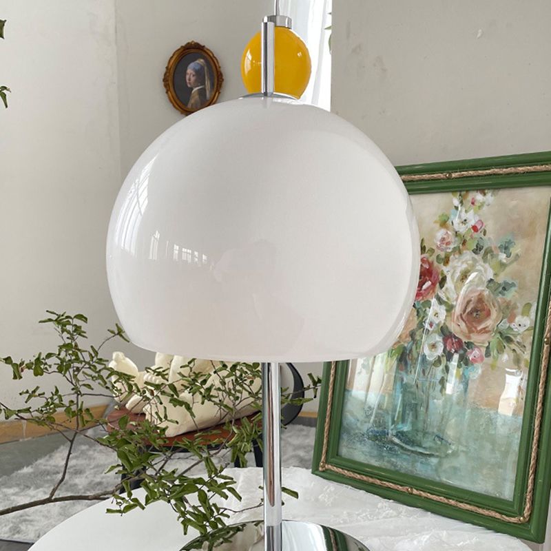 Satin Opal Glass Dome Nightstand Lamp Minimalist 1-Light Chrome Table Light