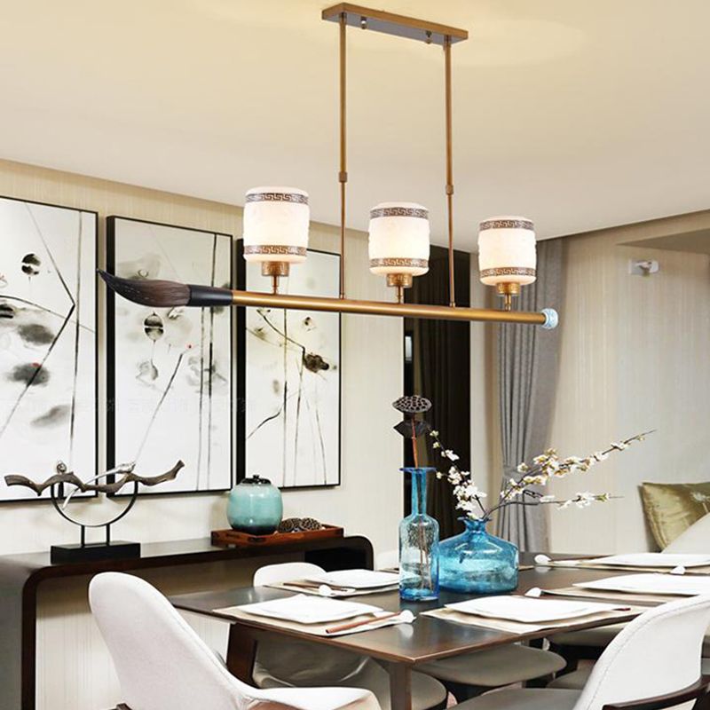 3-Light Island Lighting Fixtures Modern Restaurant Suspension Lamp with White Glass Shade