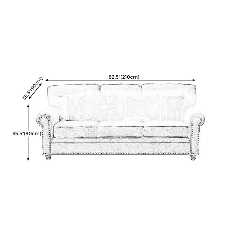 21.65"D Country Linen/Faux Leather Rolled Arm Sofa with Nailed