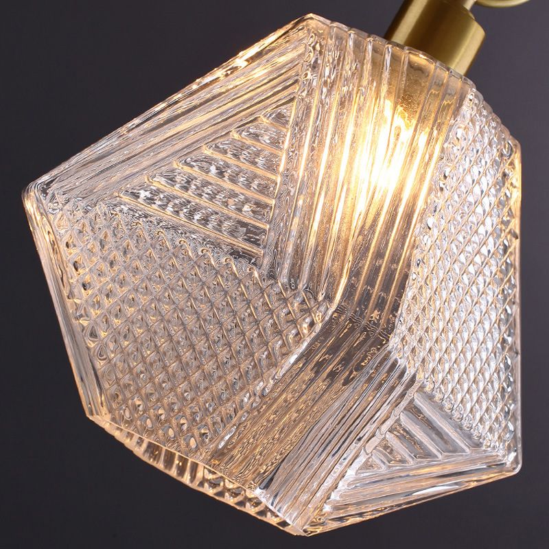 1 Bulb Hexagonal Semi-Flush Light Minimalist Clear Prismatic Glass Ceiling Lamp Kit