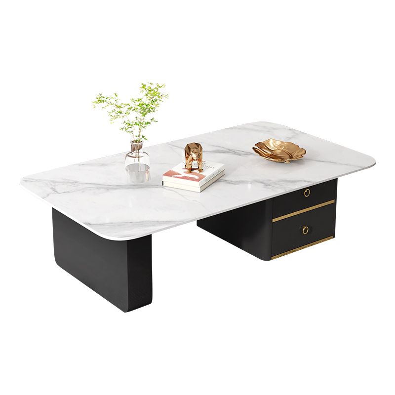 Modern Rectangular Slate Sled Coffee Table with Storage White Cocktail Table