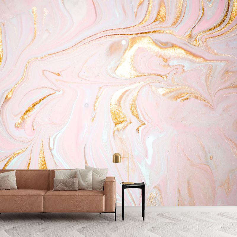 Beautiful Flow Look Mural Wallpaper for Accent Wall, Pink-Gold, Personalized Size