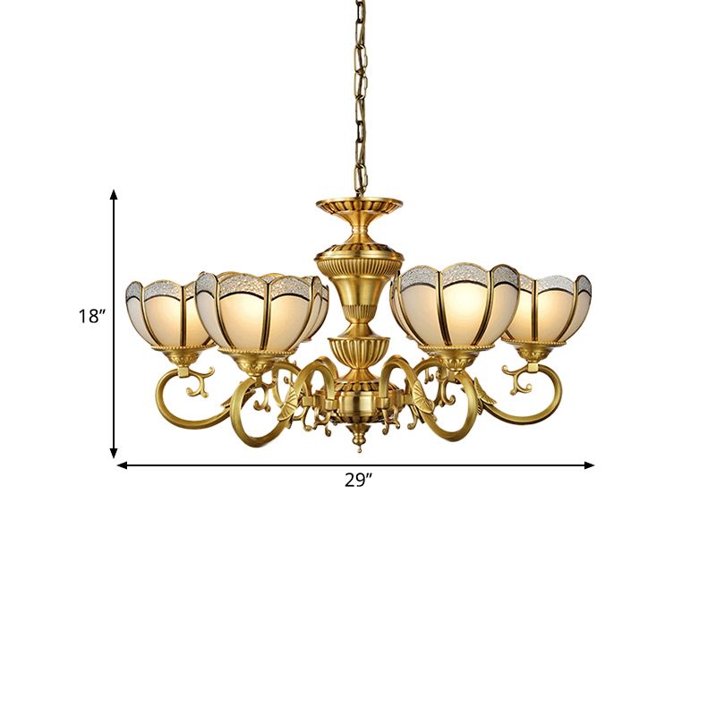 6 luci lampadario lampada a ciondolo a sospensione coloniale sospensione soffitto in oro con ciotola glassata in vetro