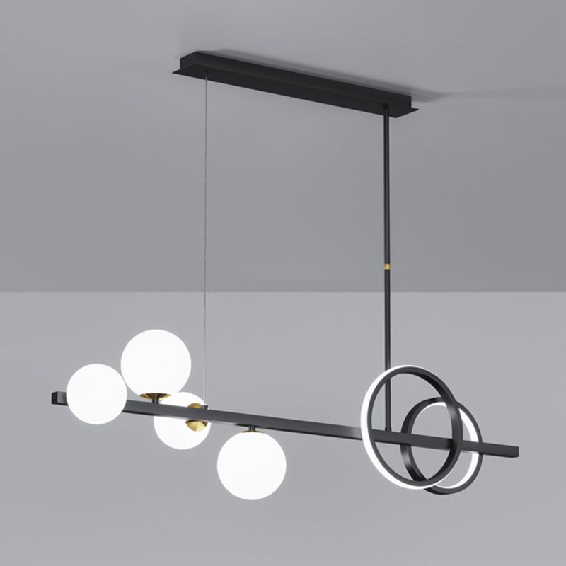 Luces colgantes de restaurantes de múltiples cabezas de geometría moderna de geometría con sombra de vidrio blanco