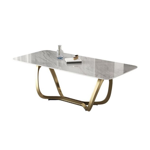 Glam Style Dinner Table Stone Rectangle Dining Site Table in White