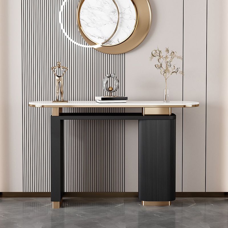 Glam Stone Oval Console Table 33.46" Tall Rectangle Accent Table