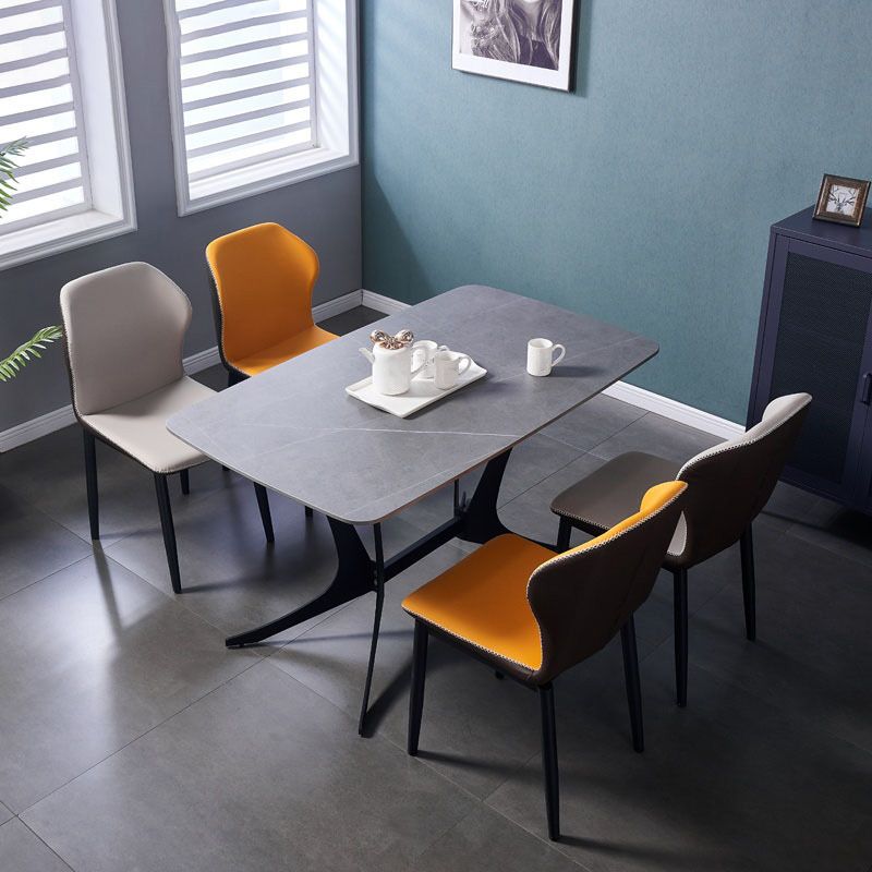 Accueil Chaise d'appoint contemporaine Chaise de salle à manger en métal à oreilles avec coussin en cuir