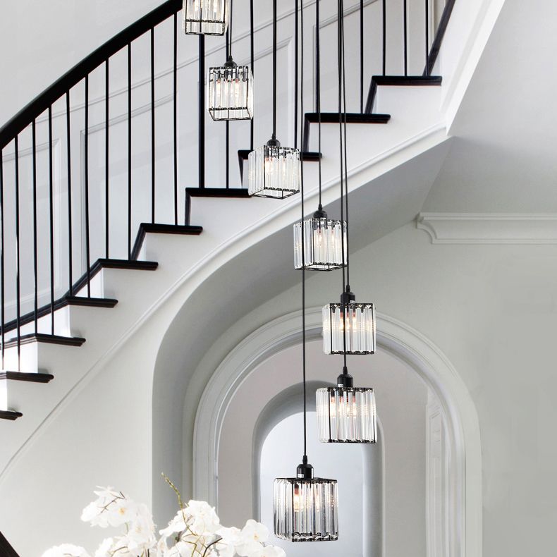 Lámpara colgante geométrica de lujo de lujo de lujo lámpara colgante de hierro forjado con sombra de cristal