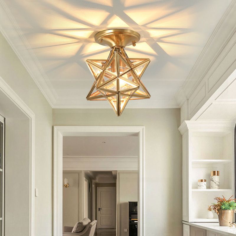 Lámpara de techo de metal vintage con montaje semi empotrado en forma de estrella para pasillo