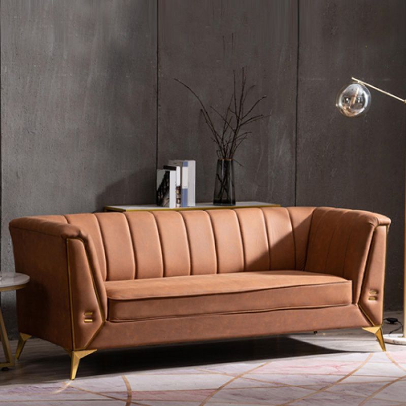 Contemporary Sewn Pillow Back Sofa with Tuxedo Arm for Apartment