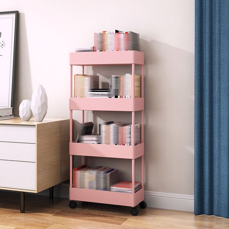 Modern Style Bookshelf Open Shelf Bookcase with Caster Wheels