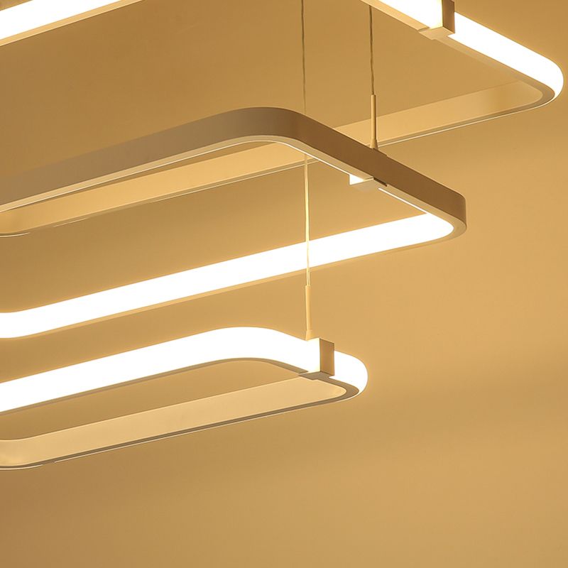 Rechteck -Metall -Pendell Licht Kit Minimalistische weiße LED Hängende Kronleuchter, warmes/weißes Licht