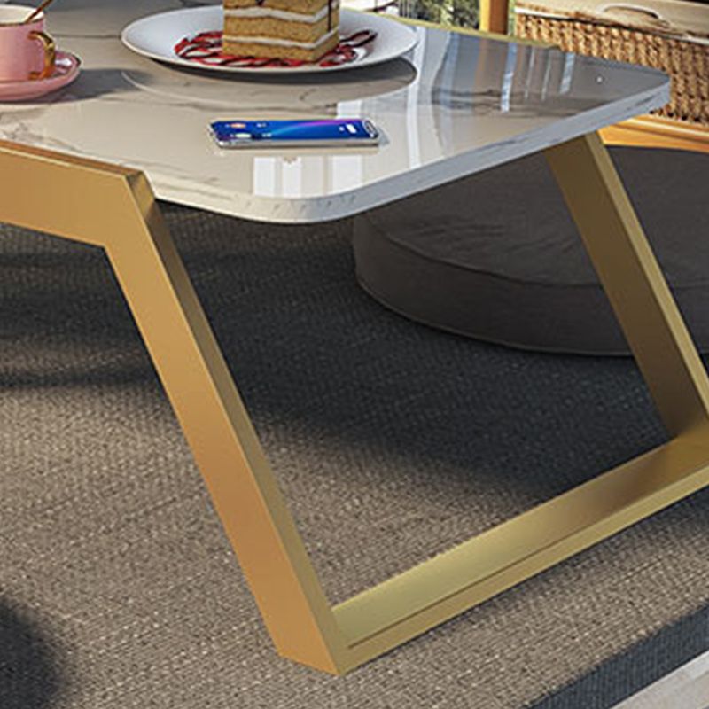 Glam Rectangle Marble Coffee Table with Iron Sled Base 1 Piece