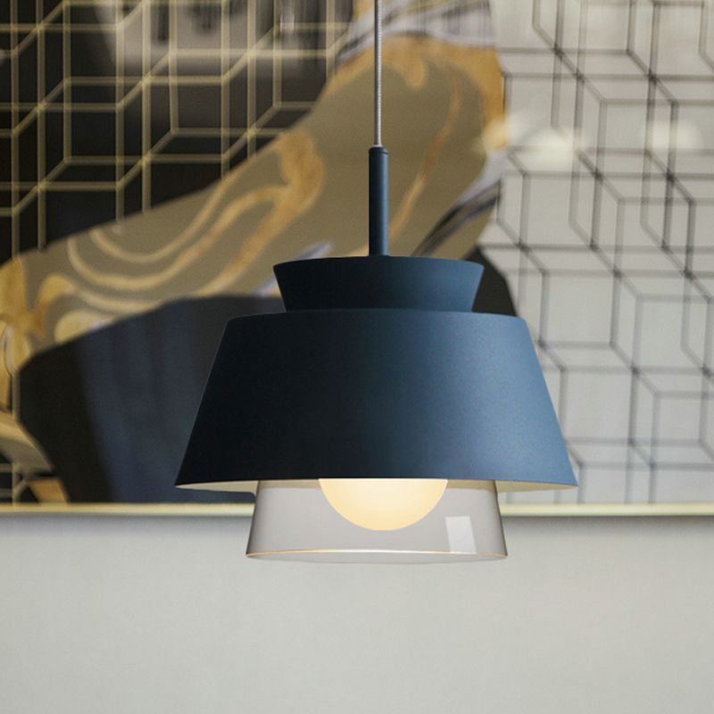 Macaron leggero appeso blu/verde 1 macaron a sospensione in metallo chiaro con tonalità di vetro interno per sala da pranzo