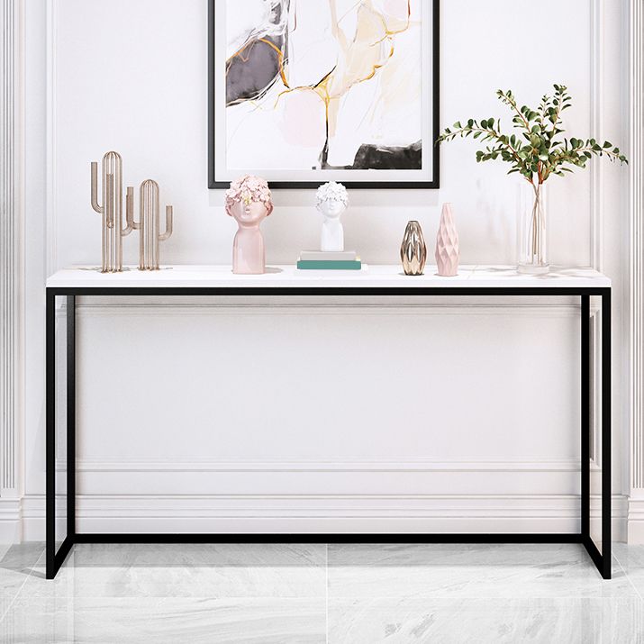 Scratch Resistant Marble Top Console Table with Black Steel Trestle Base