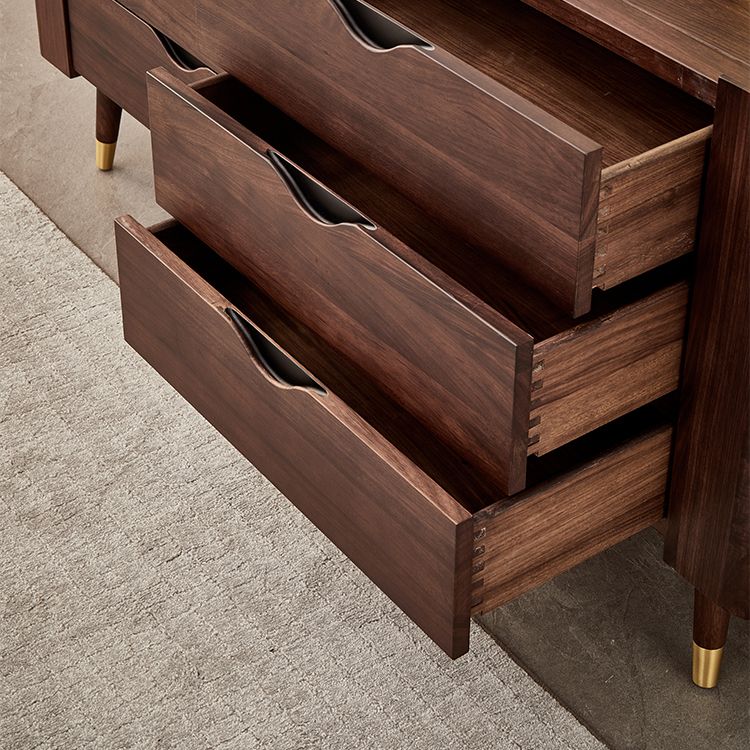 Mid-Century Modern Brown Accent Chest with 6 Soft Close Drawers