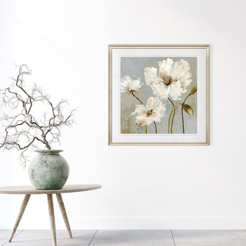 Traditional Style Flower Canvas Wall Art Light Color Textured Painting for Bedroom