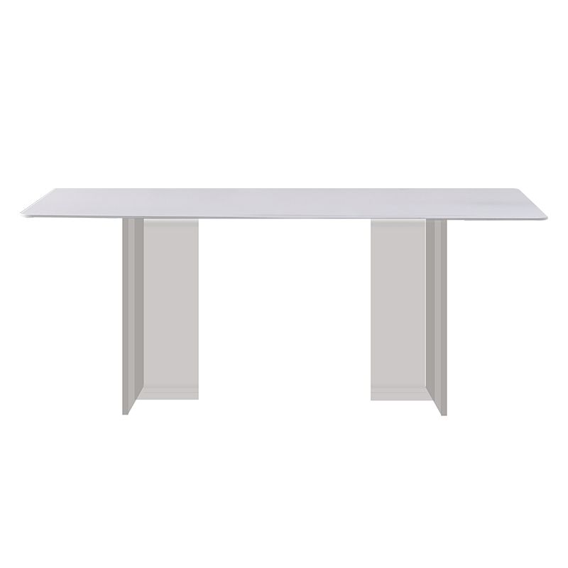 Modern Sintered Tone Top Dining Table Rectangle White with Acrylic Double Pedestal