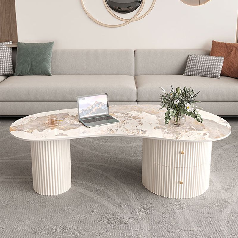 Slate Coffee Table with 2 Legs Modern Coffee Cocktail Table with Drawer