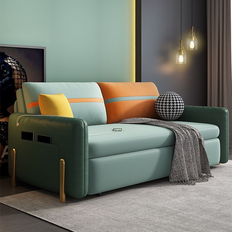 Square Arm Glam Faux Leather Stain Resistant Bed Sofa Couch in Green