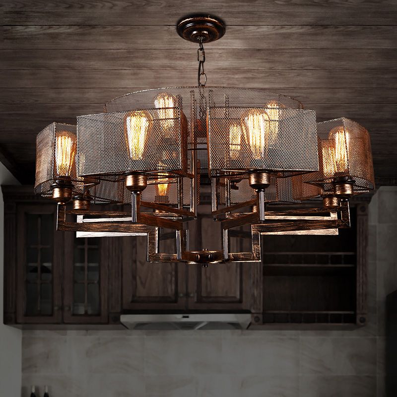 12 Licht halb runde Rahmen Kronleuchter Bauernhaus Stil Rost Metallic Suspended Lighting Fixture