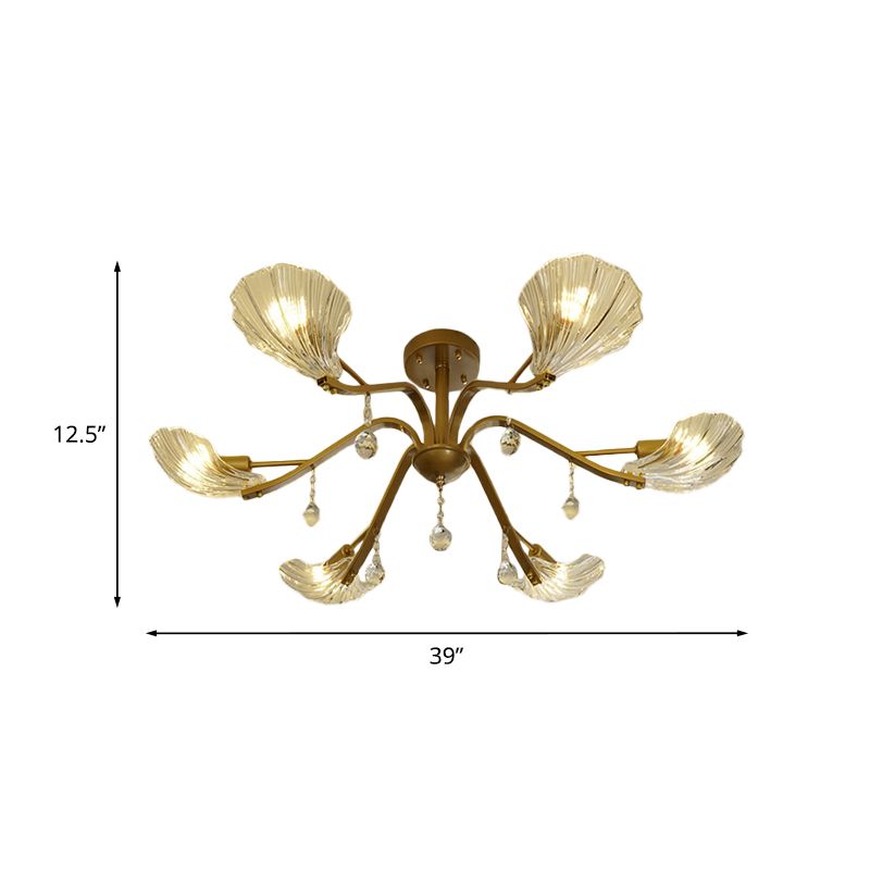 Cáscara de oro semi flanphush monte Crystal de 6/8 luces de techo de 6/8 luces de montaje de techo