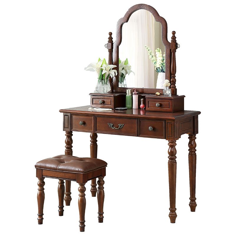 Traditional Makeup Vanity Desk Table with Drawer in Brown for Bedroom