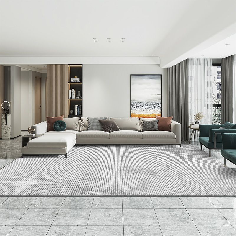 Grey Living Room Area Carpet Pure Color Polyester Area Rug Easy Care Washable Rug