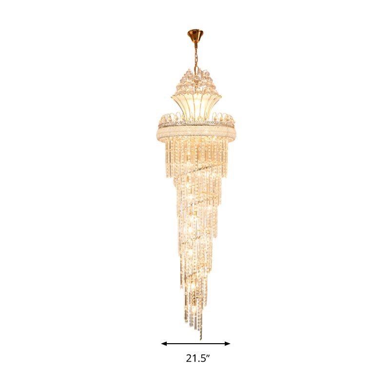 Gold 12 têtes lustre éclairage moderne en cristal en croi du lustre en spirale