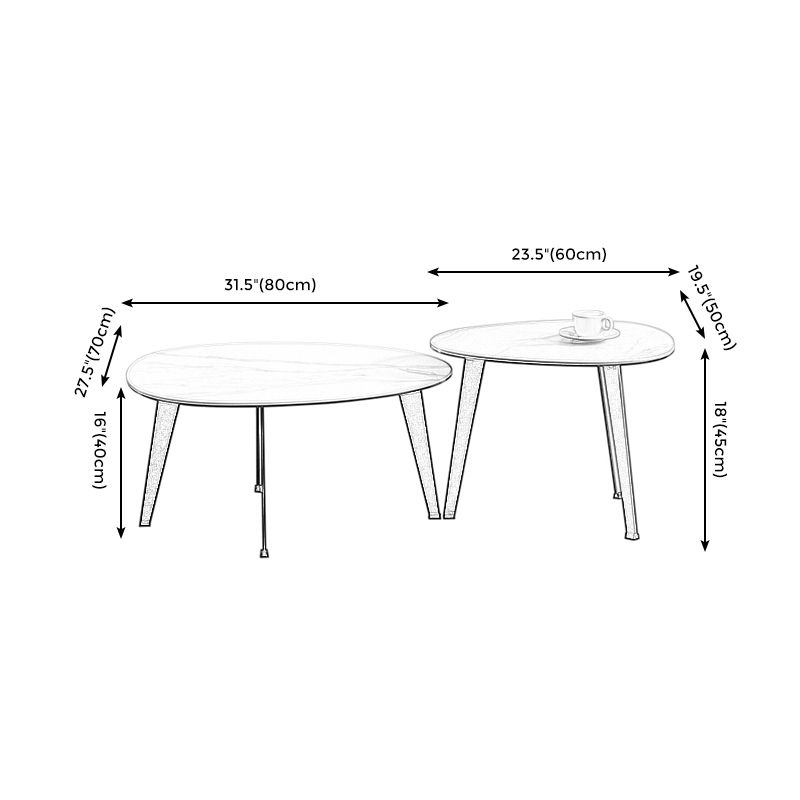 Contemporary White/Grey Free Shape Coffee Table with Metal Base