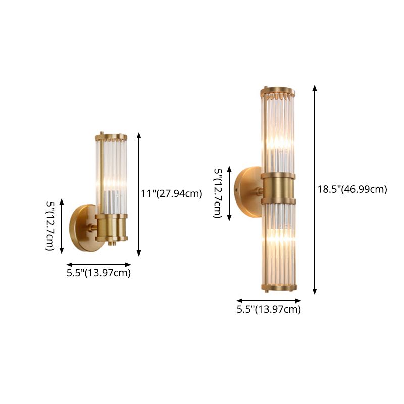 Gold Cylindrical Wall Sconce in Modern Luxury Style Copper Indoor Wall Light with Crystal Shade