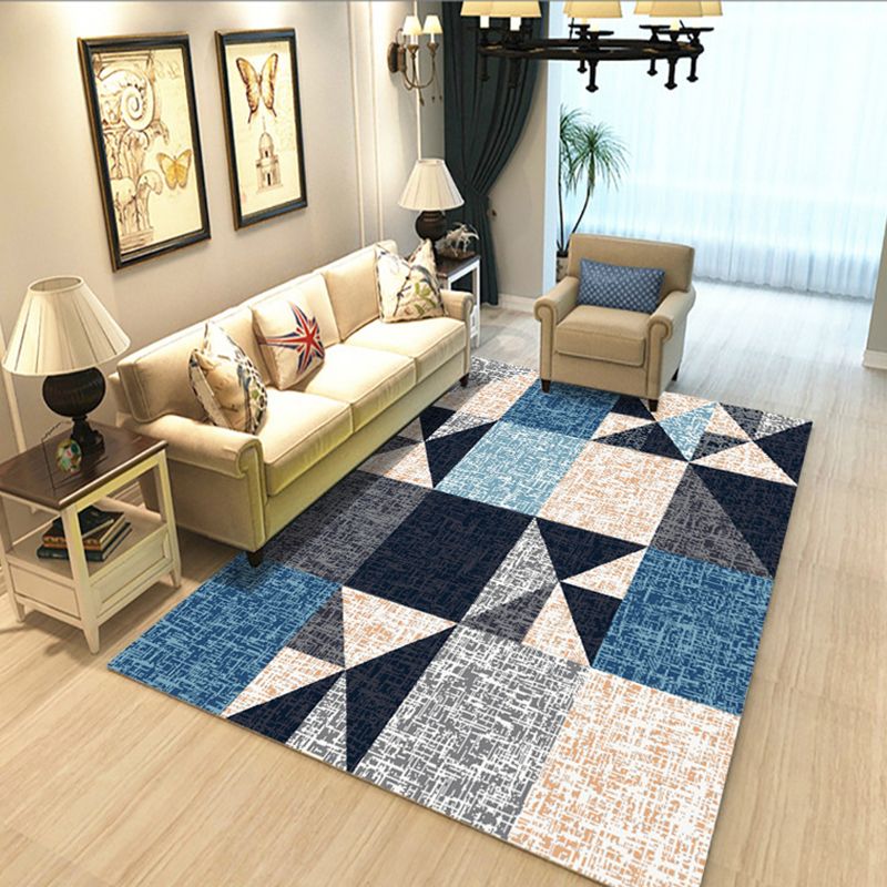 Calming Geometric Print Rug Multi Colored Polyster Area Carpet Non-Slip Backing Pet Friendly Washable Rug for Parlor