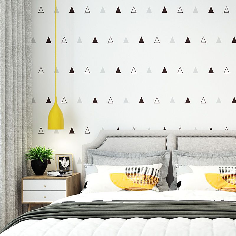 Bedroom and Coffee Shop Wallpaper with Black and White House and Triangle Design, 23.5-inch x 33-foot
