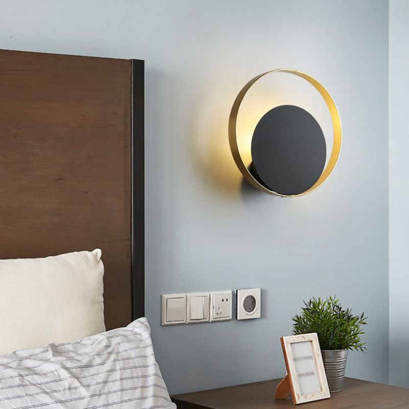 Nordic Style Brass Wall Sconce Black Round Shape Wall Light for Living Room