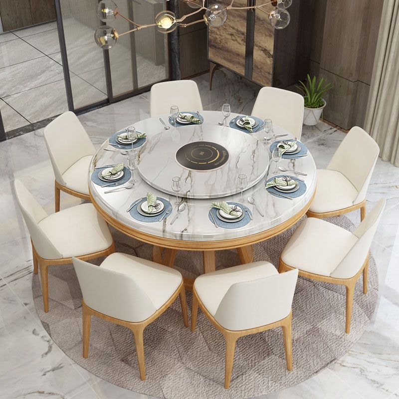 Stone and Solid Wood Dining Table with Pedestal Base Modern Dining Site Table