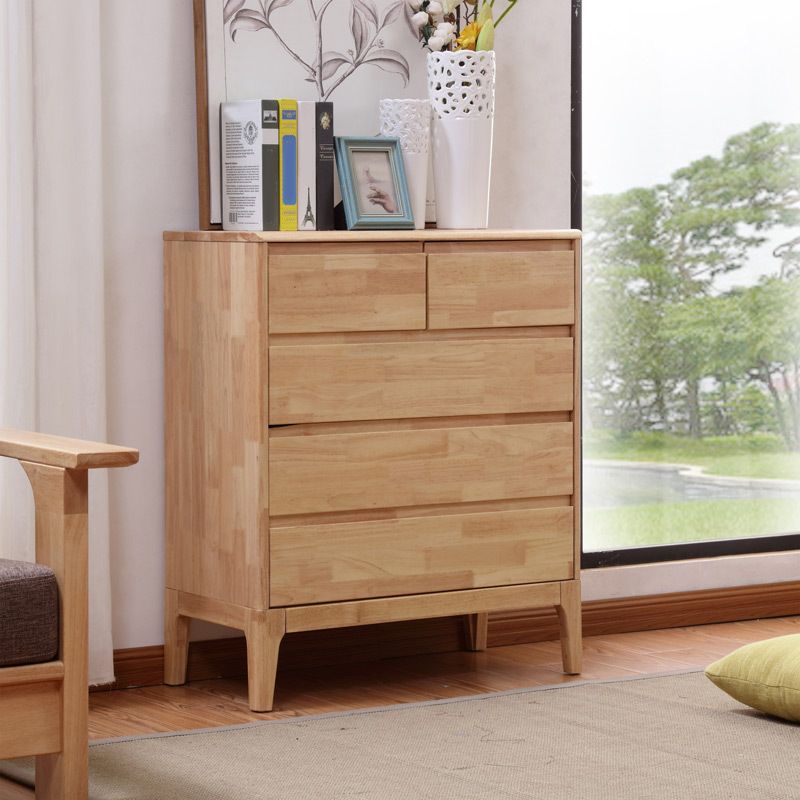 Contemporary Natural Accent Chest Rubberwood Chest with Drawers