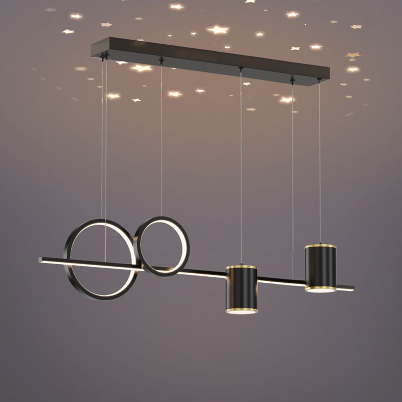 5-Light Geometric Island Light Fixtures Modernism Metal Island Pendant Lights in Black