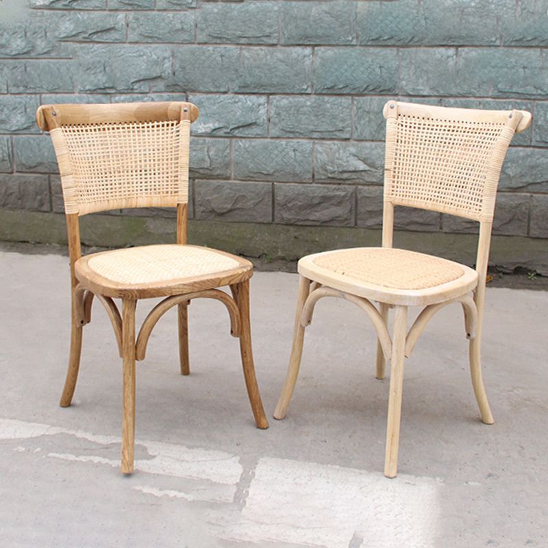 Solid Wood Country Style Dining Room Chair Matte Finish Cane Back Dining Chairs