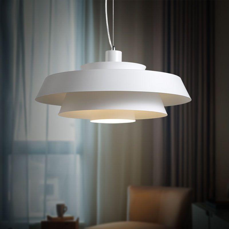 Tiered Pendant Ceiling Light Contemporary Metallic 1 Light Dining Room Suspension Lamp in White