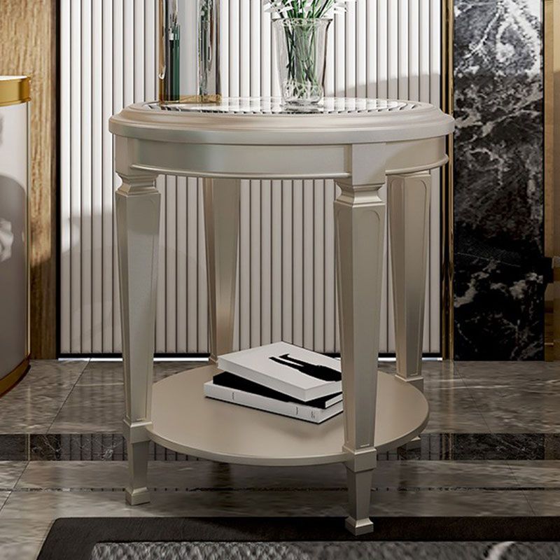 26" Tall 4 Legs Solid Wood End Table Contemporary Round Double Tier End Table