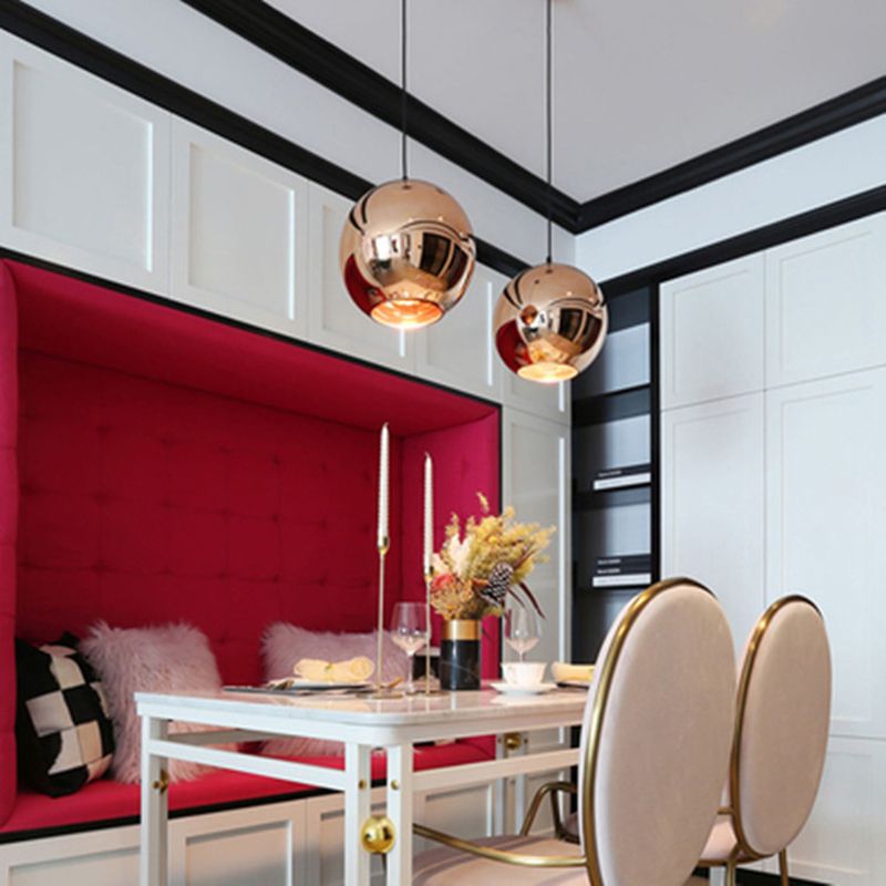 1 Light Ball Hanging Light Fixtures Postmodern Mirror Glass Ceiling Light for Restaurant
