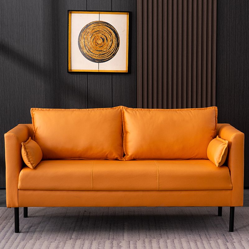 Faux Leather Loose Back Sofa Square Arm Single Cushion Loveseat