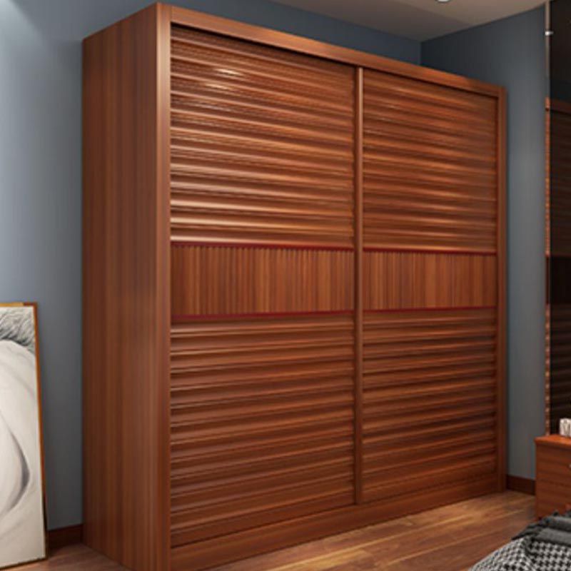 Brown Contemporary Wardrobe Armoire Engineered Wood Wardrobe Closet