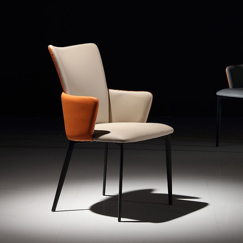 Contemporary Hotel Solid Back Arm Chair Leather Matte Finish Dining Chair